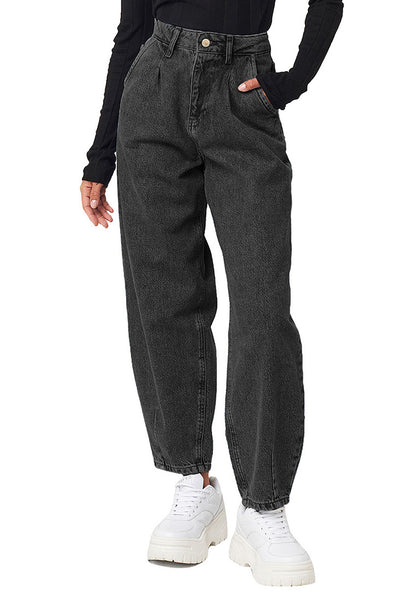 Dark Grey High-Waist Loose Denim Mom Jeans