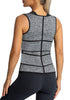 Back view of model wearing grey zip-up snap corset women's waist trainer