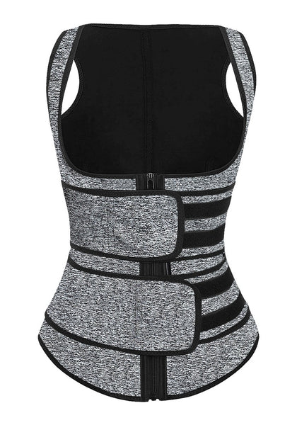 Front view of grey zip-up snap corset women's waist trainer's 3D image