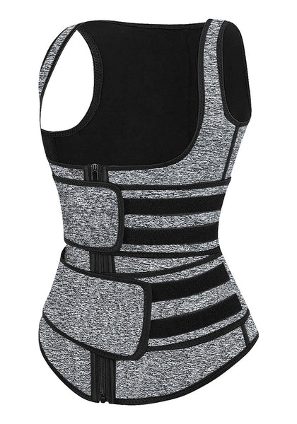 Side view of grey zip-up snap corset women's waist trainer's 3D image