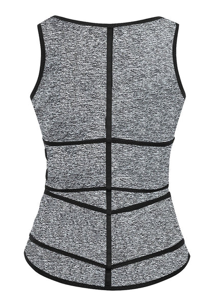 Back view of grey zip-up snap corset women's waist trainer's 3D image
