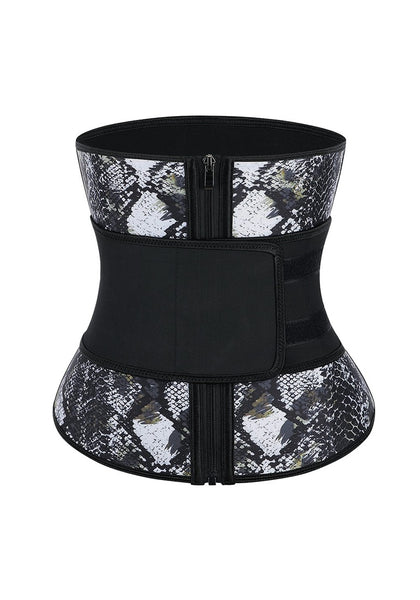 Front view of black snakeskin women’s corset waist trainer 3D image