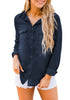 Women's Long Sleeve Collared Shirt Button Down Denim Blouse Tops