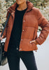 Front view of model wearing Camel Quilted Zip-Up Puffer Jacket