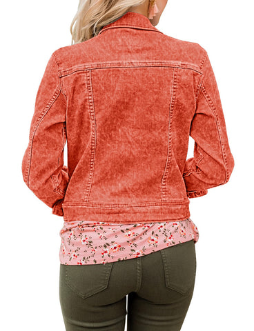 Orangeade Women's Basic Long Sleeves Button Down Fitted Denim Jean Jackets