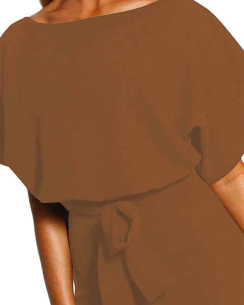 Toffee Womens Summer Belted Romper Keyhole Back Short Sleeve Jumpsuit Playsuit