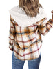 Women Long Sleeve Plaid Hoodie Button Down Blouse Loose Shacket Jacket