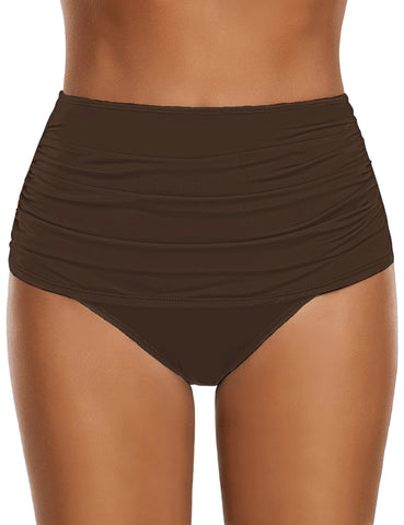 Dark curry High Waist Ruched Swim Bottom