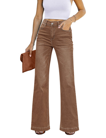 Brown Mid-Waisted Stretchable Straight Leg Denim Jeans