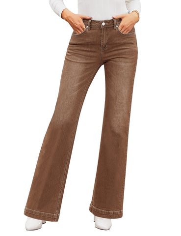 Brown Mid-Waisted Stretchable Straight Leg Denim Jeans