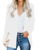 Model wearing white lapel front-button side-pockets blazer