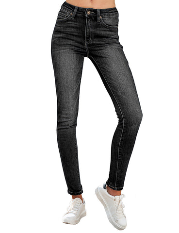Black Women's Denim Fleece Mid Waist Thermal Jeggings Warm Trousers Jeans