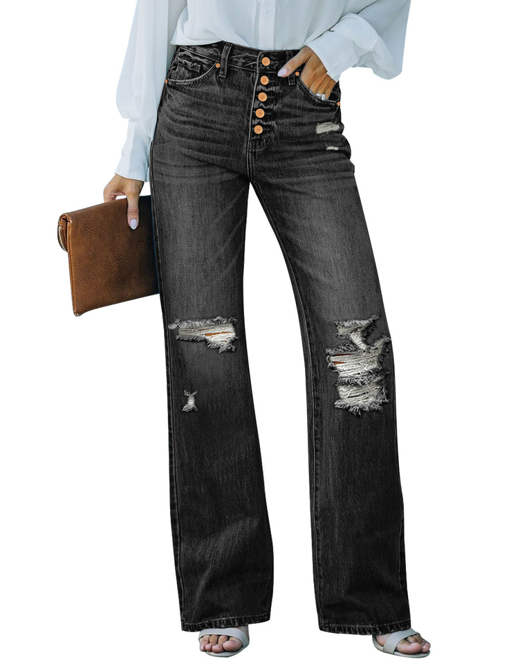 High Waisted Ripped Flare Jeans for Women Distressed Bell Bottom Jeans –  Lookbook Store