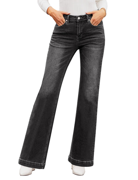Black Mid-Waist Stretchable Straight Leg Denim Jeans