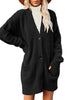 Front view of model wearing black button down drop shoulders oversized knit cardigan