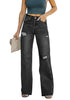 Front view of model wearing Black Ripped Knee Wide-Leg Straight Jeans