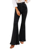 Model wearing Black Slit Knee High-Waist Frayed Hem Flared Denim Jeans