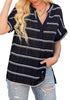 Model wearing black split V-neckline batwing sleeves striped loose top