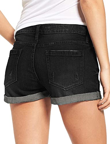 Women's High Waisted Rolled Hem Distressed Jeans Ripped Denim Shorts