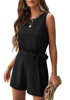 Black Sash Belt Keyhole Back Sleeveless Romper Lookbook Store