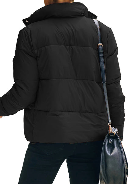Back view of model wearing Black Quilted Zip-Up Puffer Jacket
