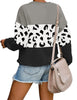 Back view of model wearing Black Colorblock Drop Shoulder Pullover Sweater