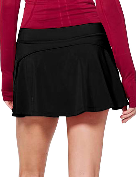 Black Casual Mid-Waist Stretchy Ruched Swim Skirt