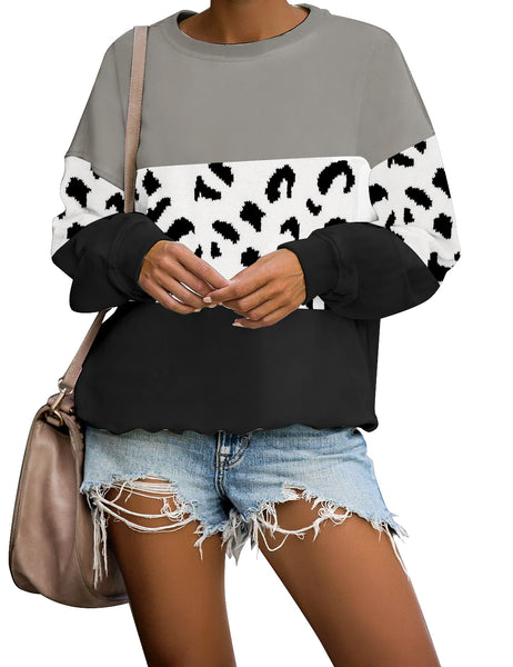 Front view of model wearing Black Colorblock Drop Shoulder Pullover Sweater