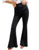 Front view of model wearing Black Slit Knee High-Waist Frayed Hem Flared Denim Jeans