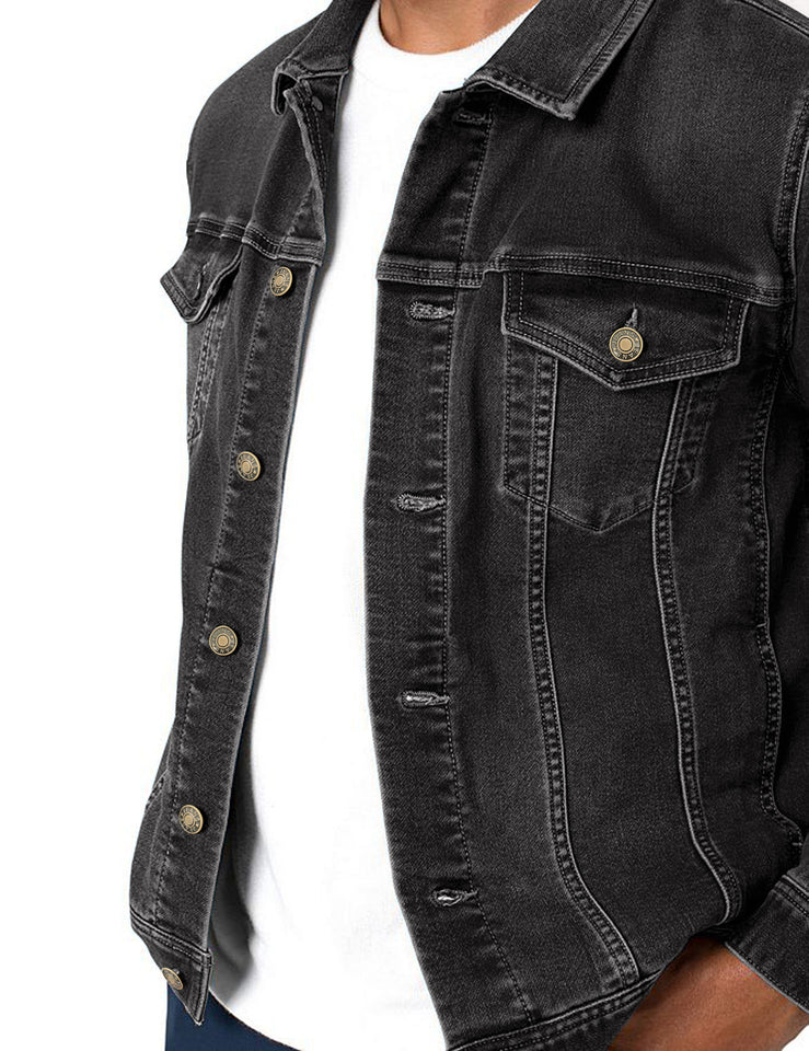 Limoux Slim Fit Black Denim Jacket | BOJONI