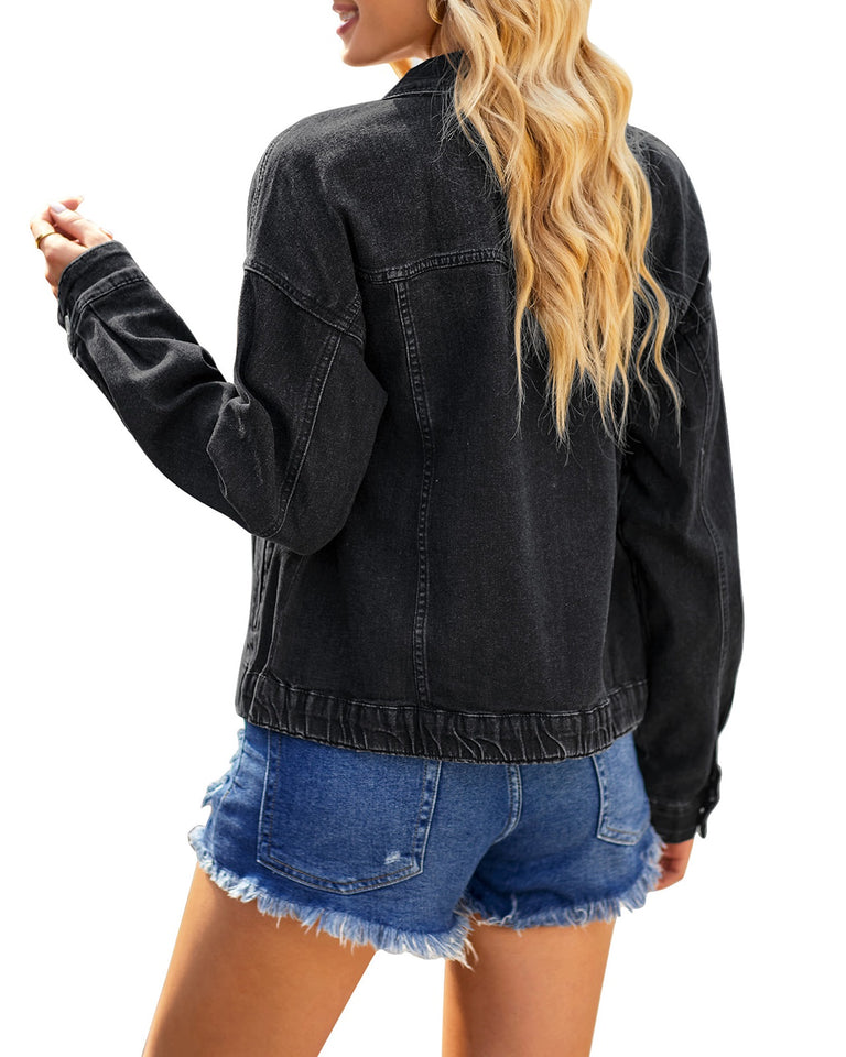 Jean Jacket for Women Stretchy Oversized Boyfriend Denim Trucker