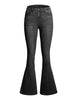 3D image of black mid-waist wide leg flared denim jeans
