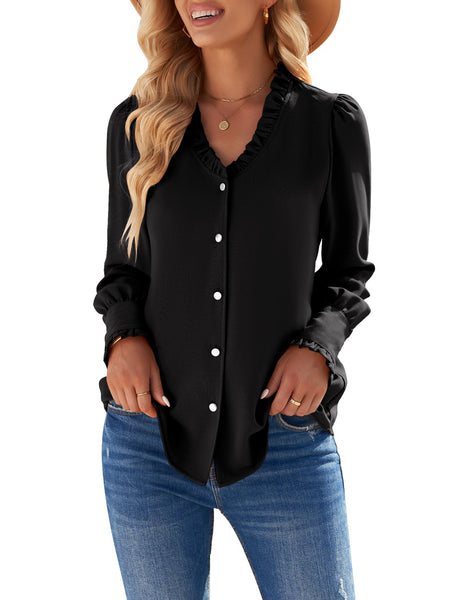 Womens Business Casual Tops Work Blouses Button Down Long Sleeve Dress