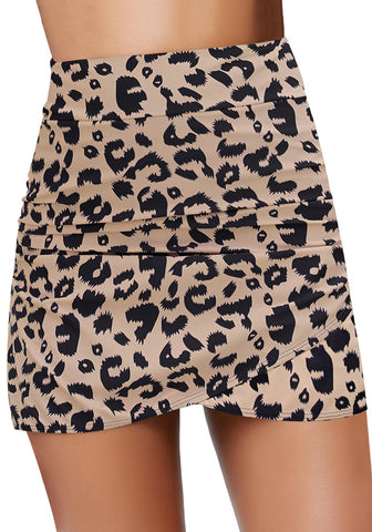 Leopard Print Tulip Hem Fitted Slim Swim Skirt