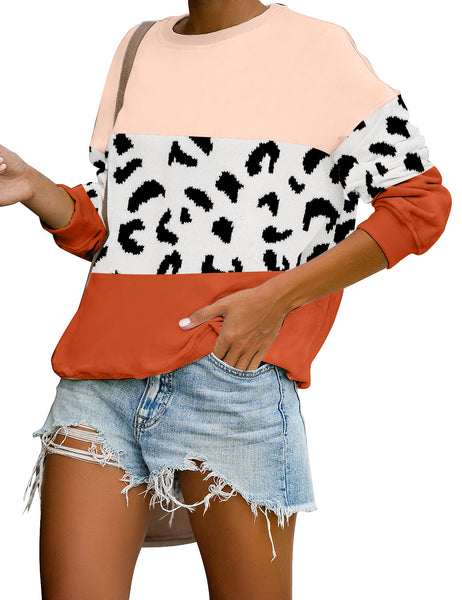 Coral Colorblock Drop Shoulder Pullover Sweater