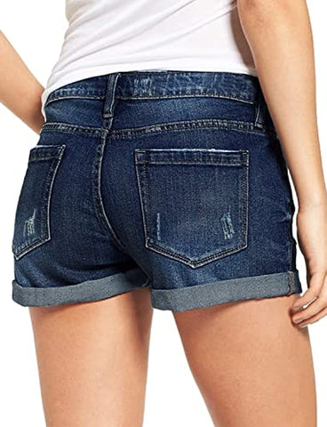 Women's High Waisted Rolled Hem Distressed Jeans Ripped Denim Shorts