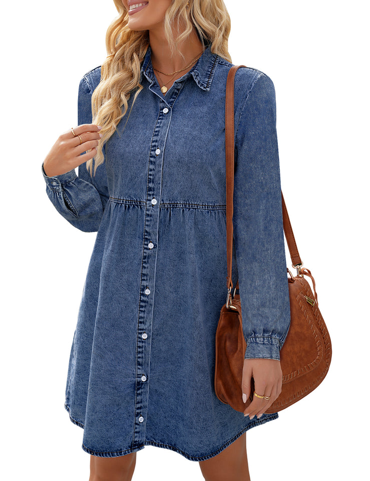 S-5XL Plus Size Denim Shirt Dress Womens Collared Button Long Dress with  Pockets | eBay