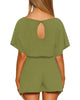 Green Olive Womens Summer Belted Romper Keyhole Back Short Sleeve Jumpsuit Playsuit
