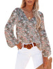 Model wearing grey long sleeves V-neckline floral-print boho blouse