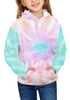 Front view of little girl wearing multicolor tie-dye long sleeves girls' pullover hoodie