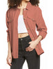 Front view of model wearing Rust Red Long Sleeves Button Down Shirt Jacket