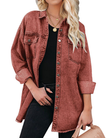 Claret Button-Up Oversized Women's Denim Shacket