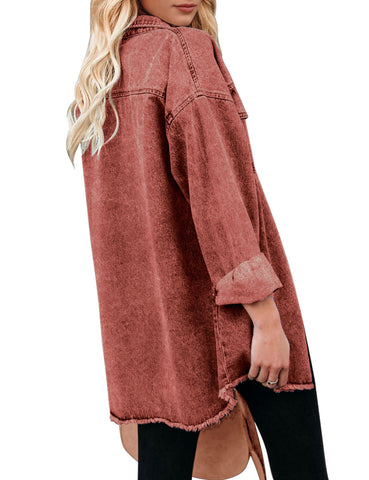 Claret Button-Up Oversized Women's Denim Shacket