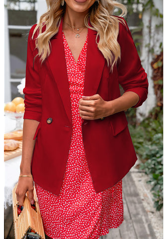 Women's True Red Business Casual Long Sleeve Notched Lapel Blazer Jacket Suit