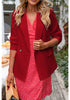 Women's True Red Business Casual Long Sleeve Notched Lapel Blazer Jacket Suit