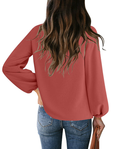 Cranberry V-Neckline Bishop Sleeves Loose Fit Women's Top