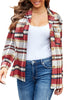Model wearing Red Plaid Lapel Collar Long Sleeves Button-Up Blazer