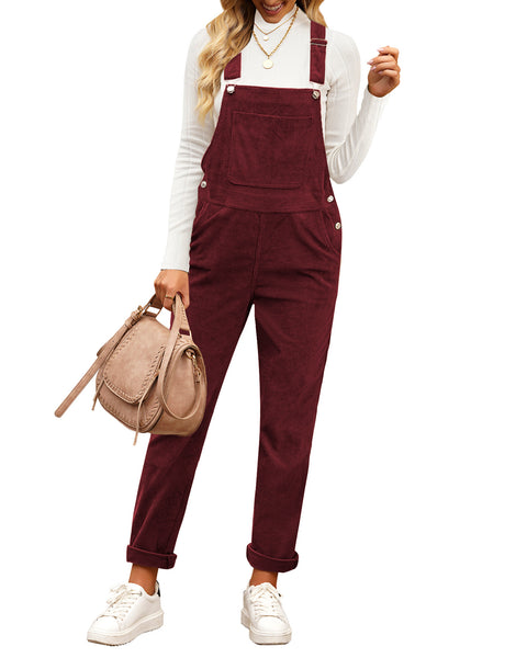 Womens Overalls Corduroy Bib Adjustable Straps Fashion Jumpsuit Overall for Women with Pocket