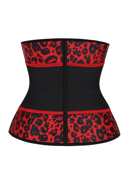 Back view of red leopard women’s corset waist trainer 3D image