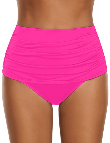 Hot Pink  High Waist Ruched Swim Bottom